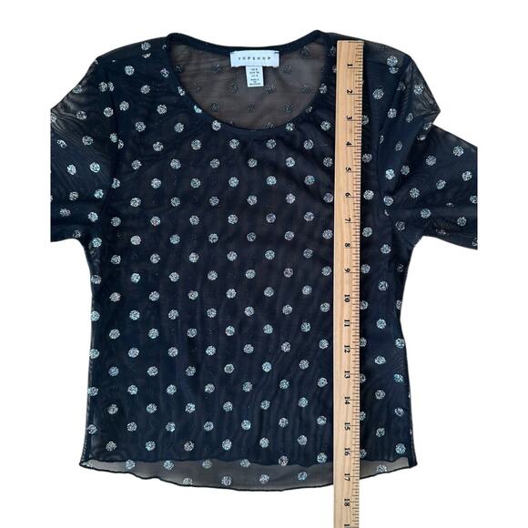 Topshop Women's Mesh Glitter Dotted Top Long Sleeve Sheer Size 4 Black - Picture 7 of 7